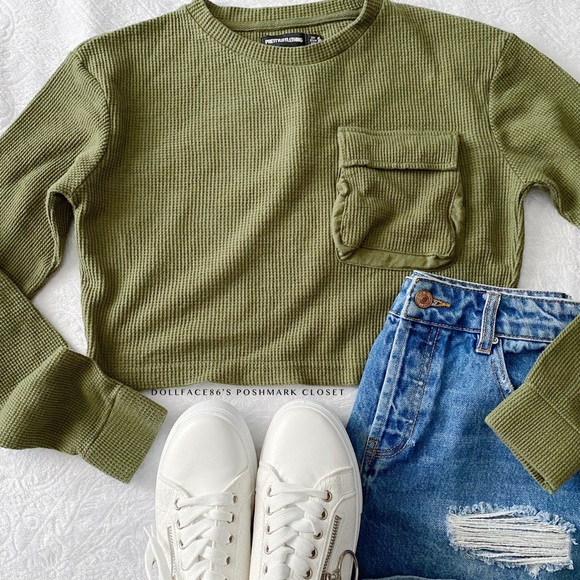 PrettyLittleThing Tops - Prettylittlething Green Waffle Cropped Poc…